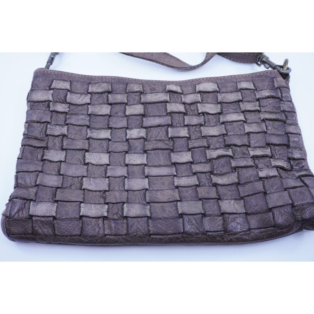 Bayside Brown Woven Leather Crossbody Purse Clutch Wristlet Bag Made In Bologna - Picture 2 of 9